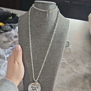 Silver 'Blessed Mom' Necklace